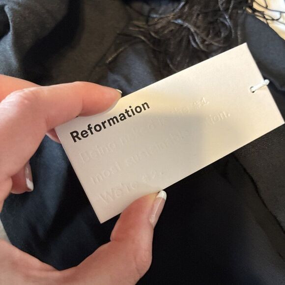 reformation New Agata Solid Black Fringe V Neck Tank Mini Dress Xs - Picture 8 of 10